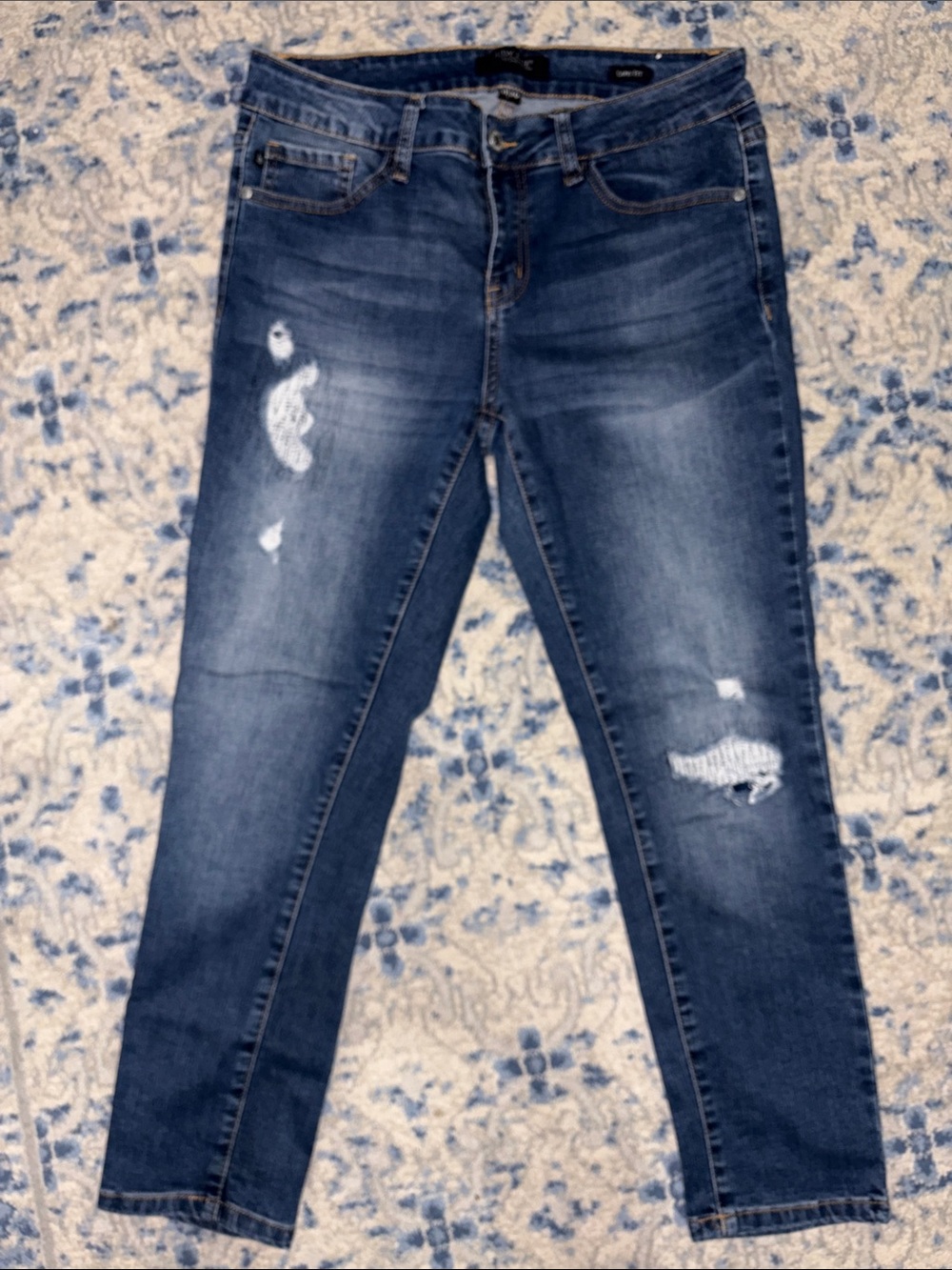 Women's Distressed Mid-Rise Blue Denim Jeans